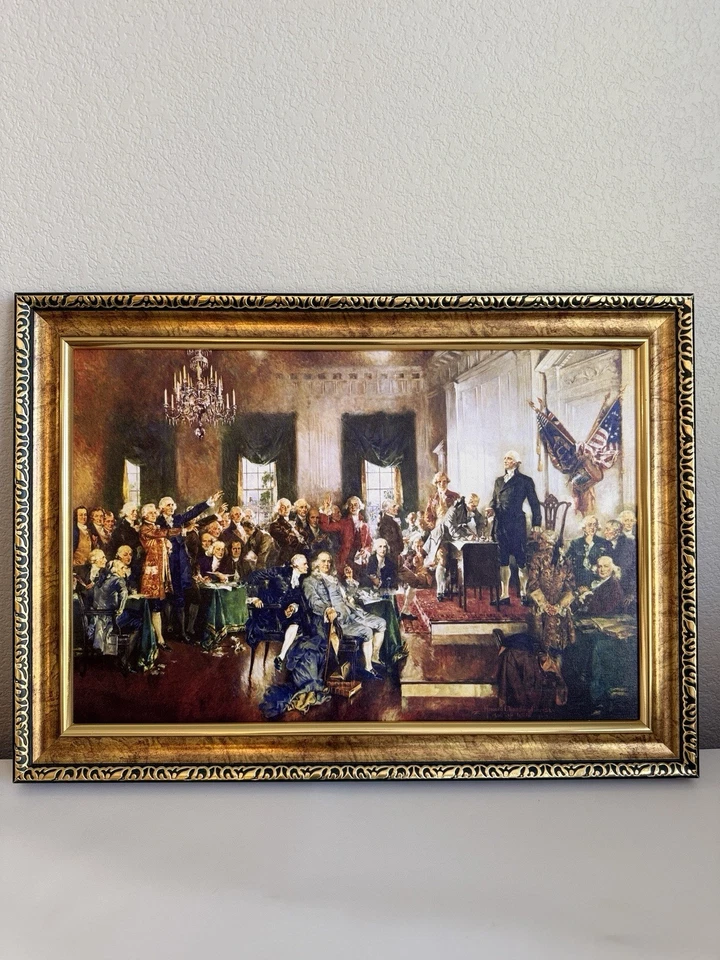 Escena enmarcada de la firma de la Constitución de los Estados Unidos por Howard Christy Foto 4 de 4
