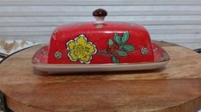 Royal Covered Butter Dish Red, Yellow, Green Flowers Detailing 8"L 4”W 3.5”H.