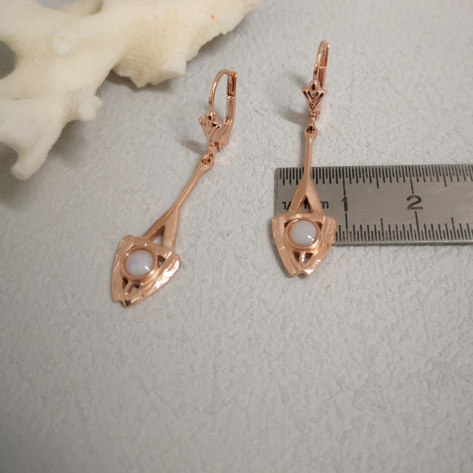 Jugendstil Opal Schmuck Ohrringe Art Nouveau Ohrhänger Silber 925 rosé vergoldet - Bild 4 von 4