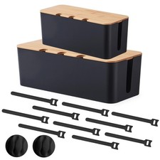Cord Organizer Black 2 Pack, Wooden Cable Management with Cable Clip Holders ...