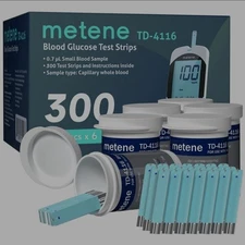 Box 300 Count Metene TD-4116 Blood Glucose Test Strips for Diabetes / Exp 2026