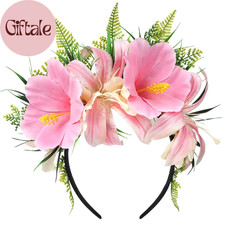 Hawaiian Flower Crown, Pink Tropical Hibiscus Flower Headband