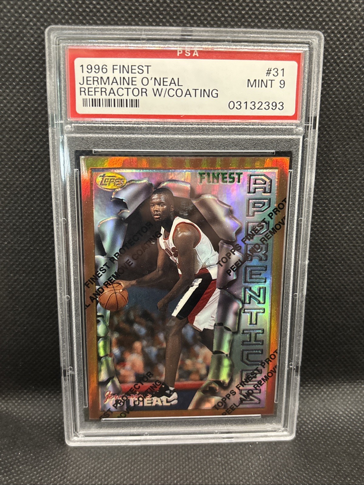 🔥1996 Topps Finest Jermaine O'Neal RC #31 PSA Mint 9 RC REFRACTOR W/ Coating