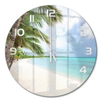 Runde Wanduhr Runde Glasuhr Aus Glas Tropischer Strand WeißE Zeiger Fi60 Cm