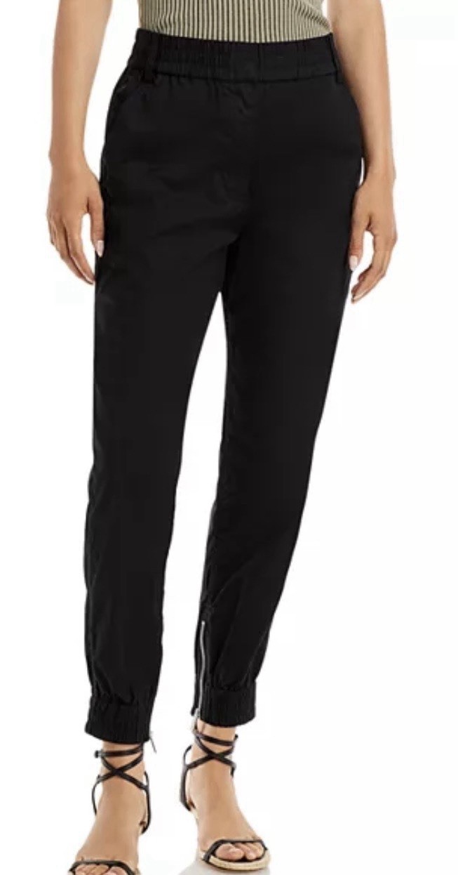 10 Crosby Derek Lam Black Phoenix Ruched Zip Hem Cotton Jogger Pants Sz 6