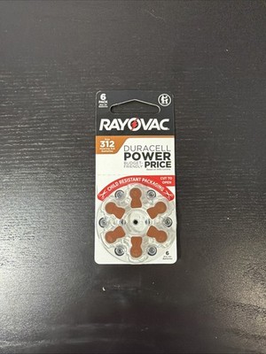 Rayovac Size 312 Hearing Aid Batteries Two 6-Packs | Zinc Air 1.45V | Exp 2028