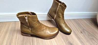 KHRIO Damen Stiefeletten Knöchel Leder Beige EU 39 Reißverschluss flach leicht
