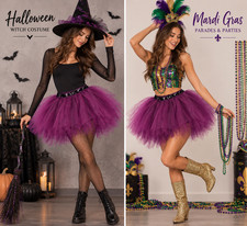 Purple Tulle Tutu Skirt Black Sequin Witch Halloween Dance Mardi Gras 5K Costume