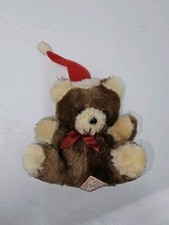 Vintage Russ Berrie Mini Christmas Bear Plush - Santa hat bow 4  