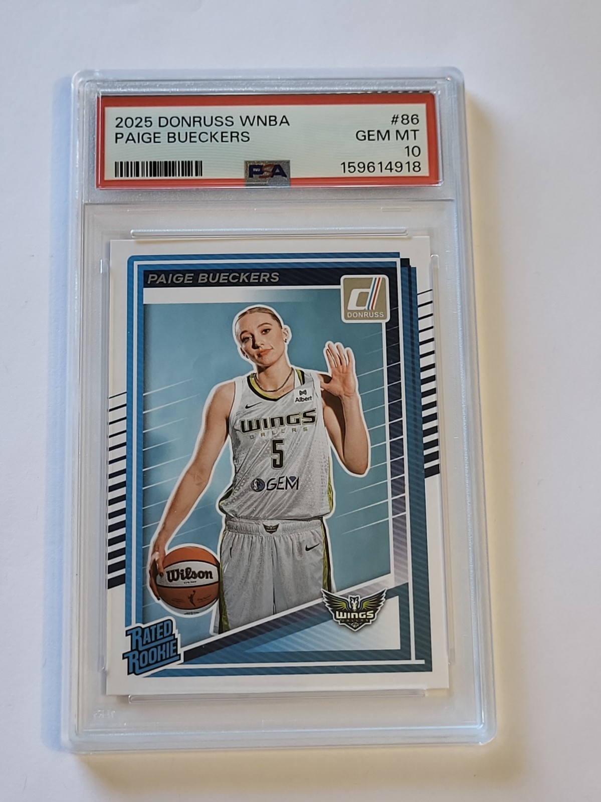 2025 Donruss WNBA 86 Paige Bueckers RC PSA 10 Dallas Wings view 1