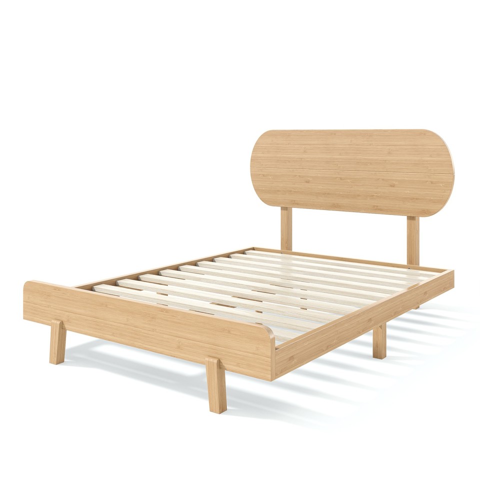 Full Size Bed Frame Bamboo Platform Bed with Round Shape Headboard ...
