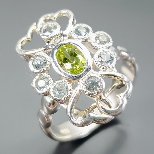 Handmade Natural Peridot Ring 925 Sterling Silver Size 8.5 /R415918