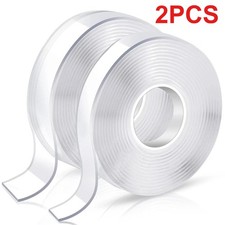 2 Rolls Transparent Tape Double Sided Traceless Washable Adhesive Invisible Gel