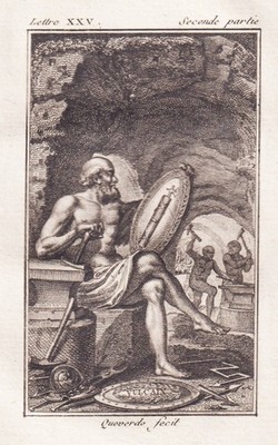 Vulcanus Gott des Feuers Mythologie mythology Kupferstich 1780