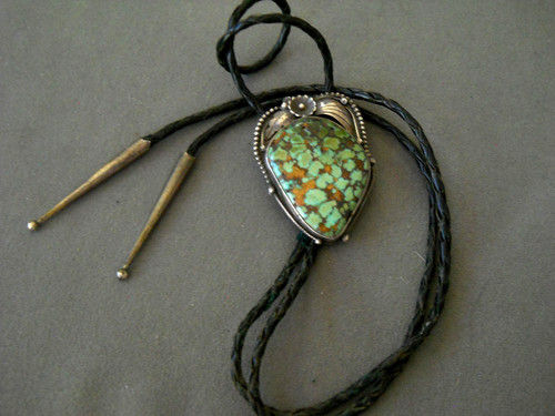 1970s Southwestern Native American Navajo Blue-Green Turquoise Sterling Bolo Tie