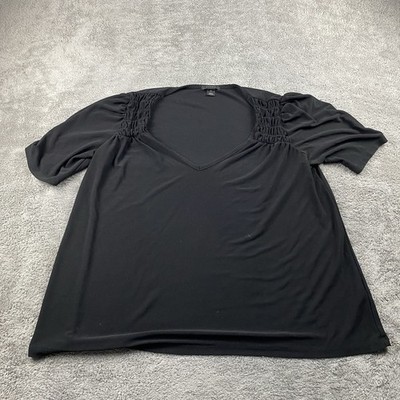 Halogen Wide Neck Blouse Top Womens Medium Black Short Sleeve