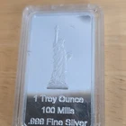 1 Troy Ounce .999 Fine Silver Bar Statue of Liberty & Eagle Design