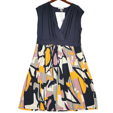 Lascana Venus Midi Summer Dress Women's XL Navy Multi Abstract Print Preppy NWT