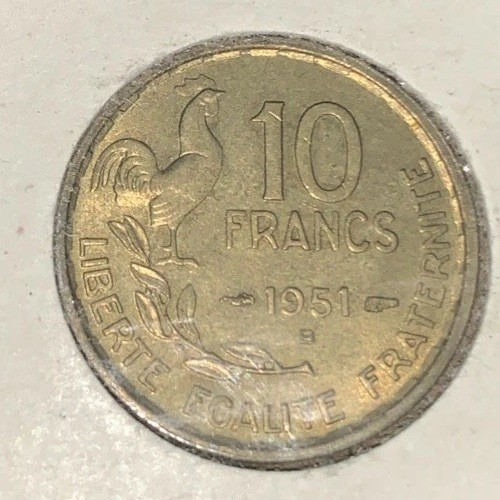France 1951-B 10 Francs Coin Rooster KM 915.2