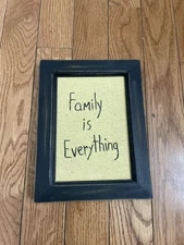 Primitive Framed  America Folk Art Family Is Everything Picture Stitchery