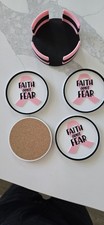 Pink Ribbon Breast Cancer Awareness Coaster Set, 5pcs, Cork & Plastic, Holder