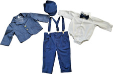 Taufanzug Gr.74 Babyanzug Taufe Junge Jacke Hemd Hose Fliege Hosenträger Mütze