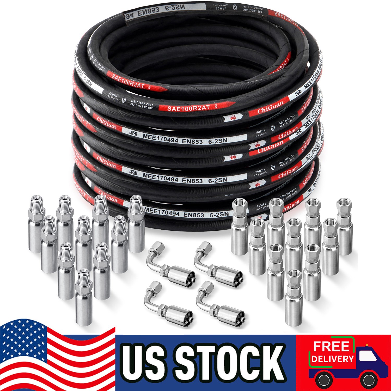 1/4" 100' HYDRAULIC HOSE TWO WIRE HOSE FLEXIBLE 70MPa / 10150PSI WITH 24 FITTING