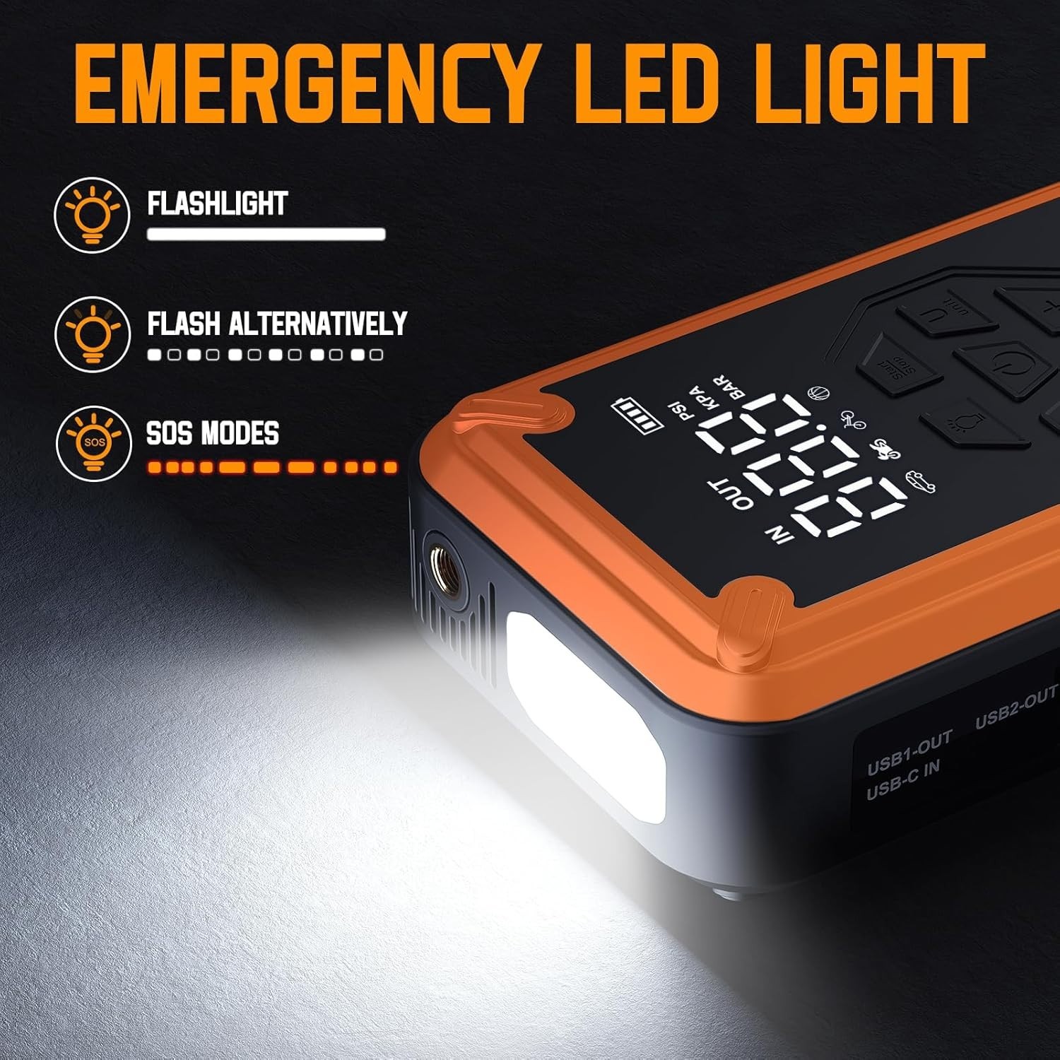 All-in-One 5000A Jump Starter with Intelligent Tire Inflator and Safety Features