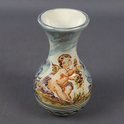 Albissola Maiolica Vase EMMEBI Bertolotto Putto Vintage Landscape From The 60s