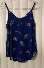 Sienna Sky Royal Blue Top Semi Sheer Sleeveless Leaf Print Top Size Small Resort