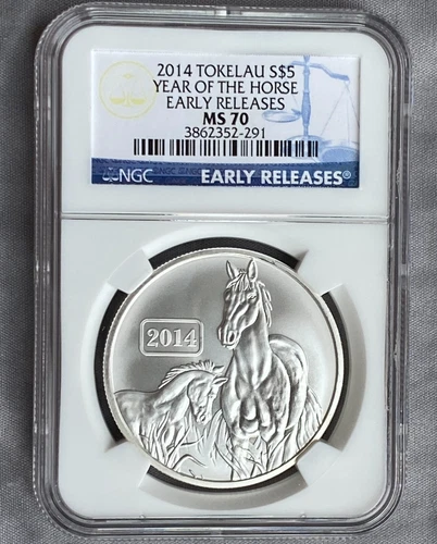2014 TOKELAU $5 Year Of The Horse Early Release NGC Certified MS70 FREE SHIPPING