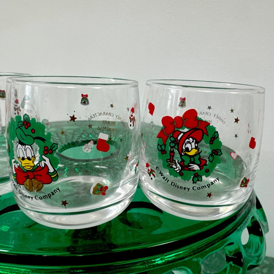 Vintage Walt Disney Navidad Ponche Vasos RARO Mickey Minnie Donald Daisy Foto 3 de 4