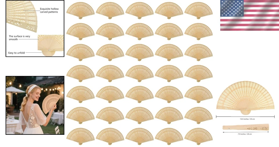 60 Pack Sandalwood Hand Fans - Wedding Favors - Image 2 of 4