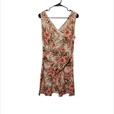 NWT Floral Linen Dress M Belted Beach Boho Coastal Garden Party Coconut Girl