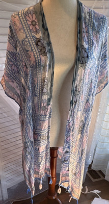 Woven Heart Floral Boho Tasseled Sheer Lightweight Kimono Jacket One Size
