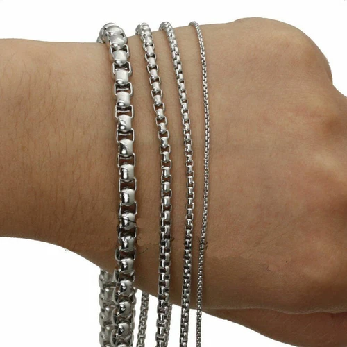 Beliebte Rolo Box Kette Silber Gold Schwarz Ton Herren Damen Edelstahl Halskette - Bild 5 von 8