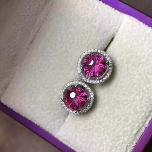 14k White Gold Over Lab-Created 3.10 CT Red Ruby & CZ Beautiful Stud Earrings - Image 4 of 4
