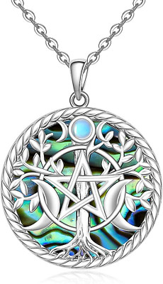 Christmas Necklace Triple Moon Goddess Pagan Jewelry Sterling Silver Wiccan Gift