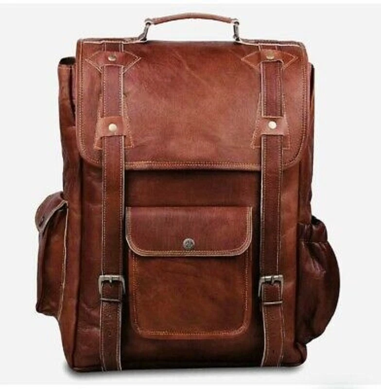 Genuine Leather Laptop Backpack Bag Shoulder Messenger Satchel Men's Brown New