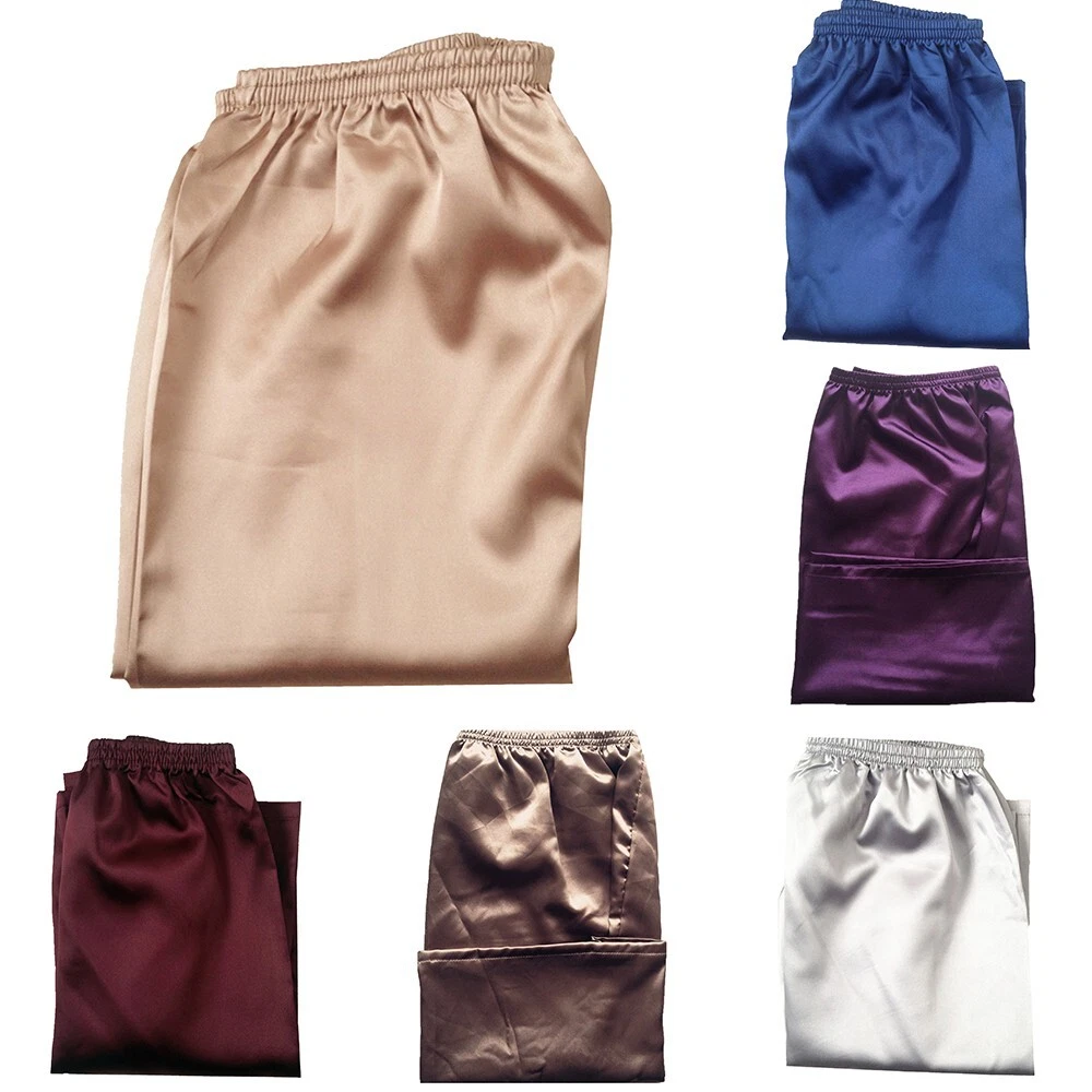 Premium Quality Mens Silk Pajama Shorts Pants Emulation Silk Sleep Bottoms