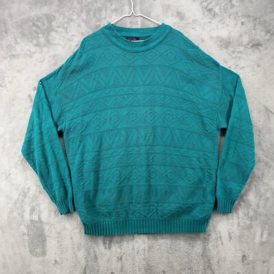 Vintage Old Glory Sweater Mens 2XB Aqua Green Blue Fair Isles Designer USA