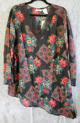 NWTs White Stag Shirt Pullover Women Sz 18W/20W Black Teal  L Sleeve New #90