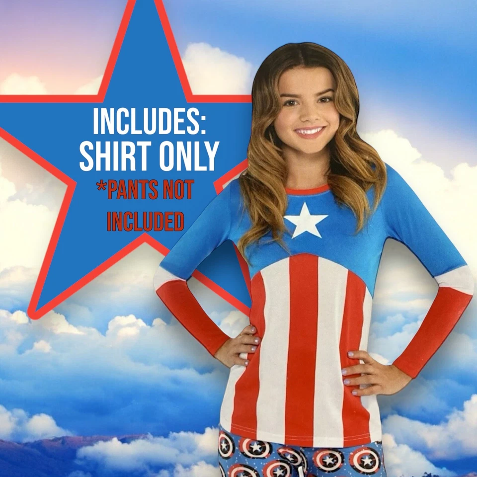 Marvel Sueño Americano NIÑAS S/M (hasta talla 10) Camiseta Top Disfraz Foto 2 de 4