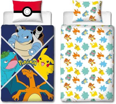 Pokemon Officially Licensed Divide Design Single Duvet Cover Set Reversible 