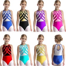 Kids Girls Leotard Keyhole Back Jumpsuit Color Block Bodysuit Unitards Costume