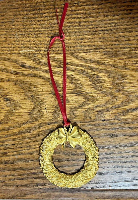LS Gold Plated Holiday Wreath Vintage Ornament, Pre-Owned