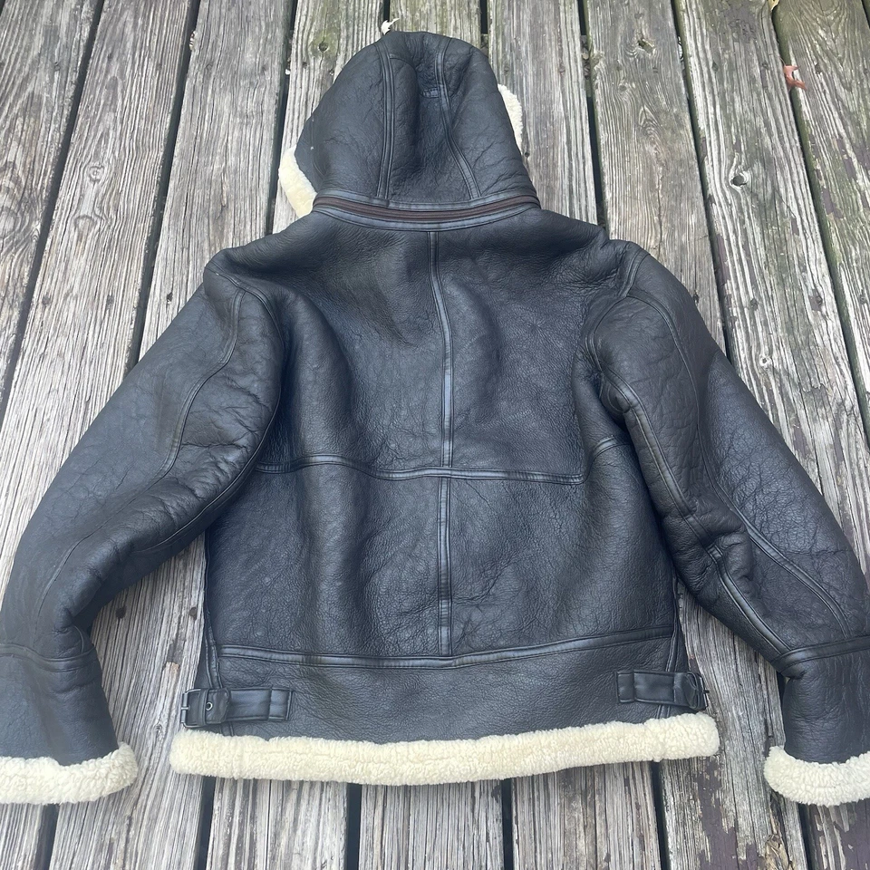Vintage USAF HEAVY leather  G-8 Type flyer hooded Shearling aviator Coat  Large - Image 2 of 4