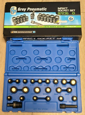 Grey Pneumatic 23pc 6pt Magnetic 1/4''dr SAE & Metric Impact Socket set #9723G