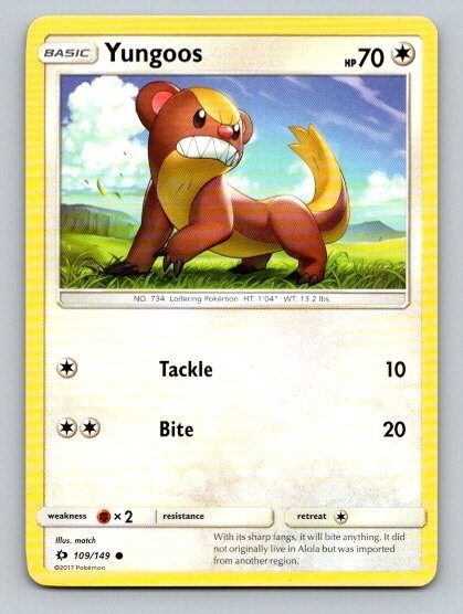 2017 Pokemon Card Sun & Moon Yungoos 109/149