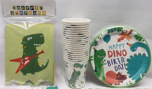 Happy Dinosaur Birthday Party Supplies Plates Napkins Cups Tablecloth Banner Kit - Picture 9 of 11